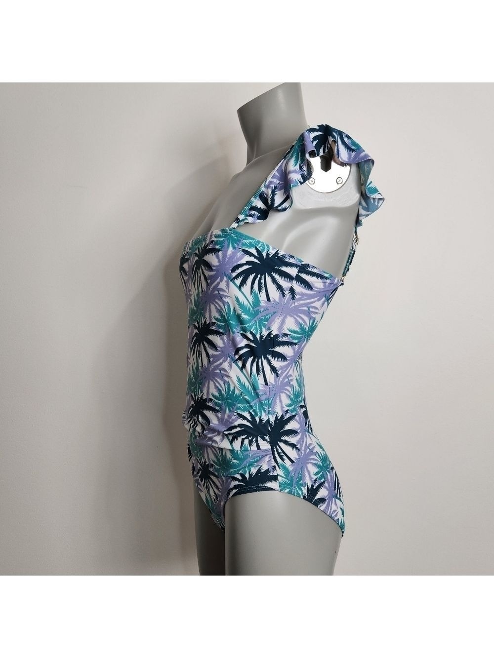 Jones New York Tropical Palm Print One Piece Ruffle Strap Bathing Suit Size M - Picture 7 of 13